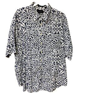 MacCluer Batik Print Button Down Shirt Men''s XL Purple White USA Import Cotton